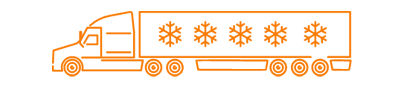 Line drawing of a semi truck with snowflakes on the side of the trailer.