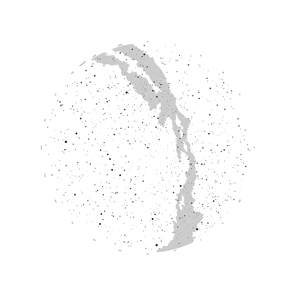 Rotating black and white star map.